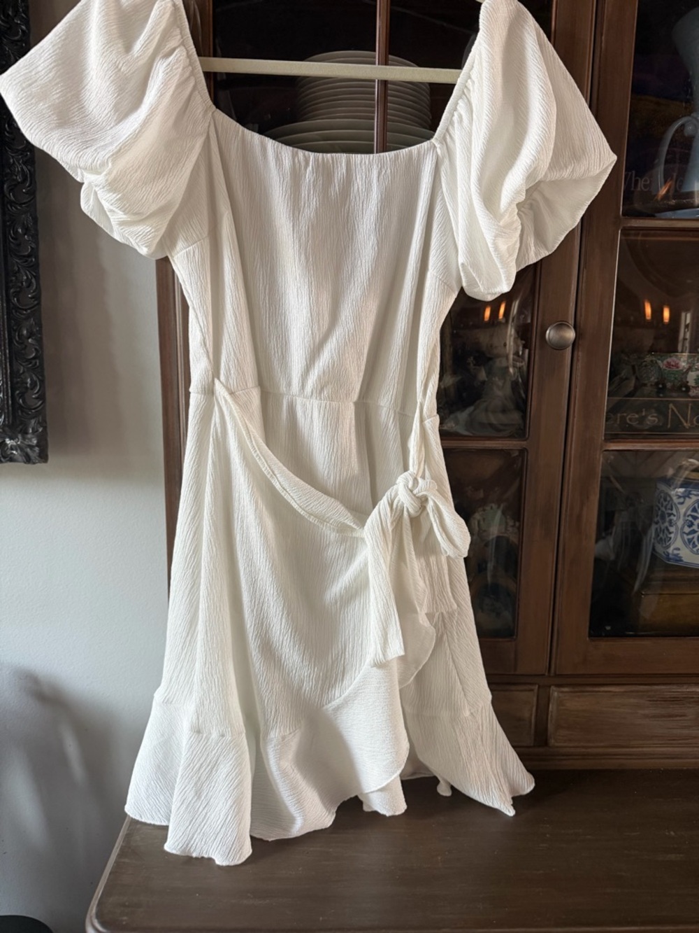Trixxi White Puff Sleeve Ruffle Wrap-Style Mini Dress - Picture 1 of 6